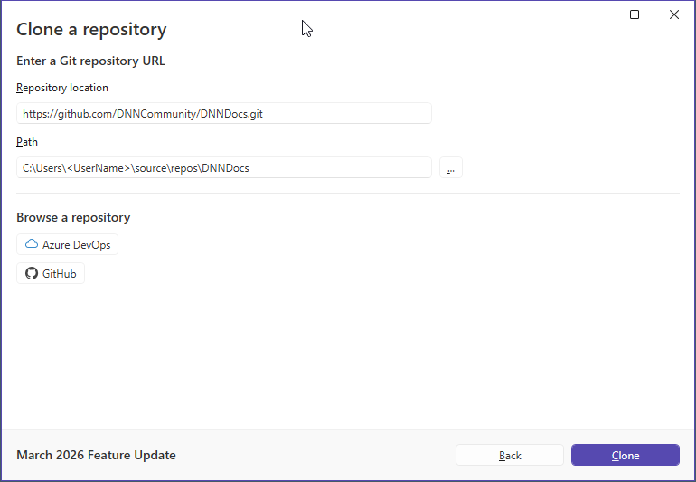 Repository Location Screenshot