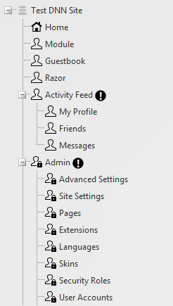 The page hierarchy of a typical DNN site